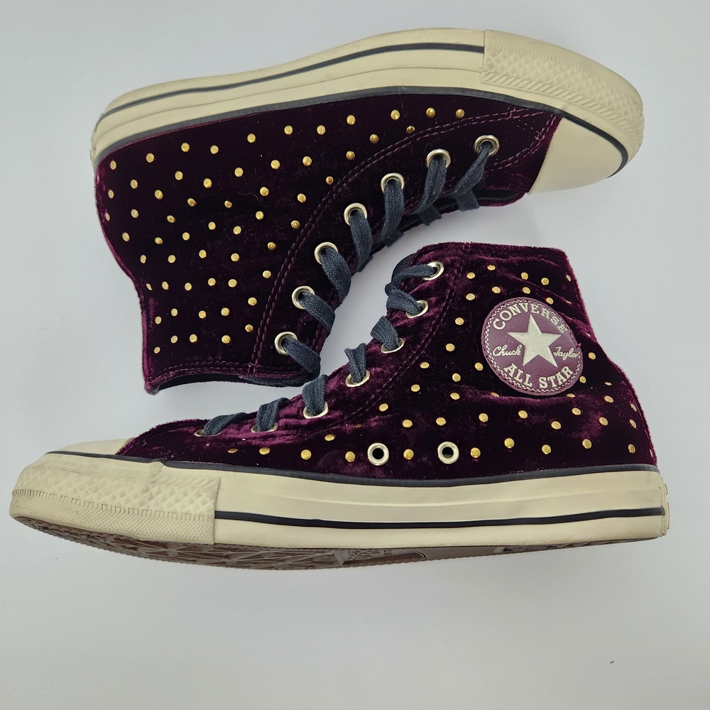 Converse Size 7 All Star Lux Velvet Hidden Wedge ‘Dark Sangria’ Studded Sneakers - Picture 9 of 10